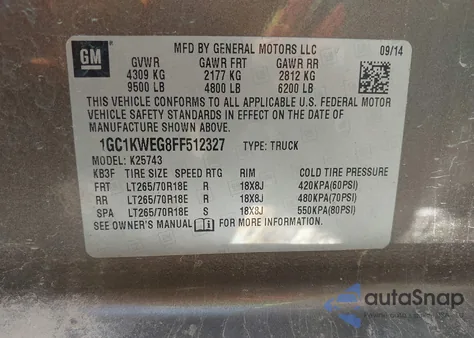 2015 Chevrolet Silverado 2500Hd Ltz from USA, damaged, VIN 1GC1KWEG8FF512327